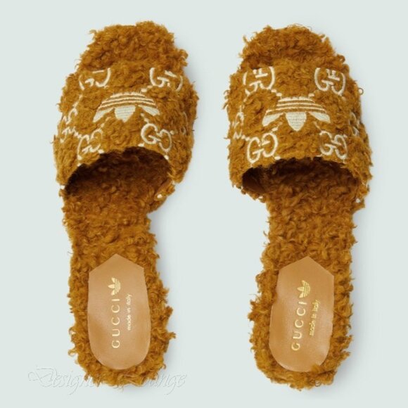 NEW GUCCI x ADIDAS GG Trefoil Logo Traveler Faux Fur Heels Pumps EU 38 US 8 - Picture 1 of 8